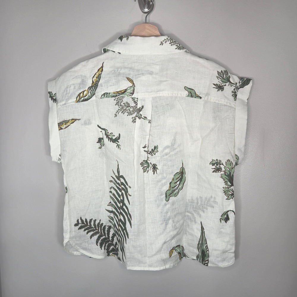 Anthropologie 100% Linen Tropical Leaf Print Button Front Blouse Size S - Picture 2 of 5